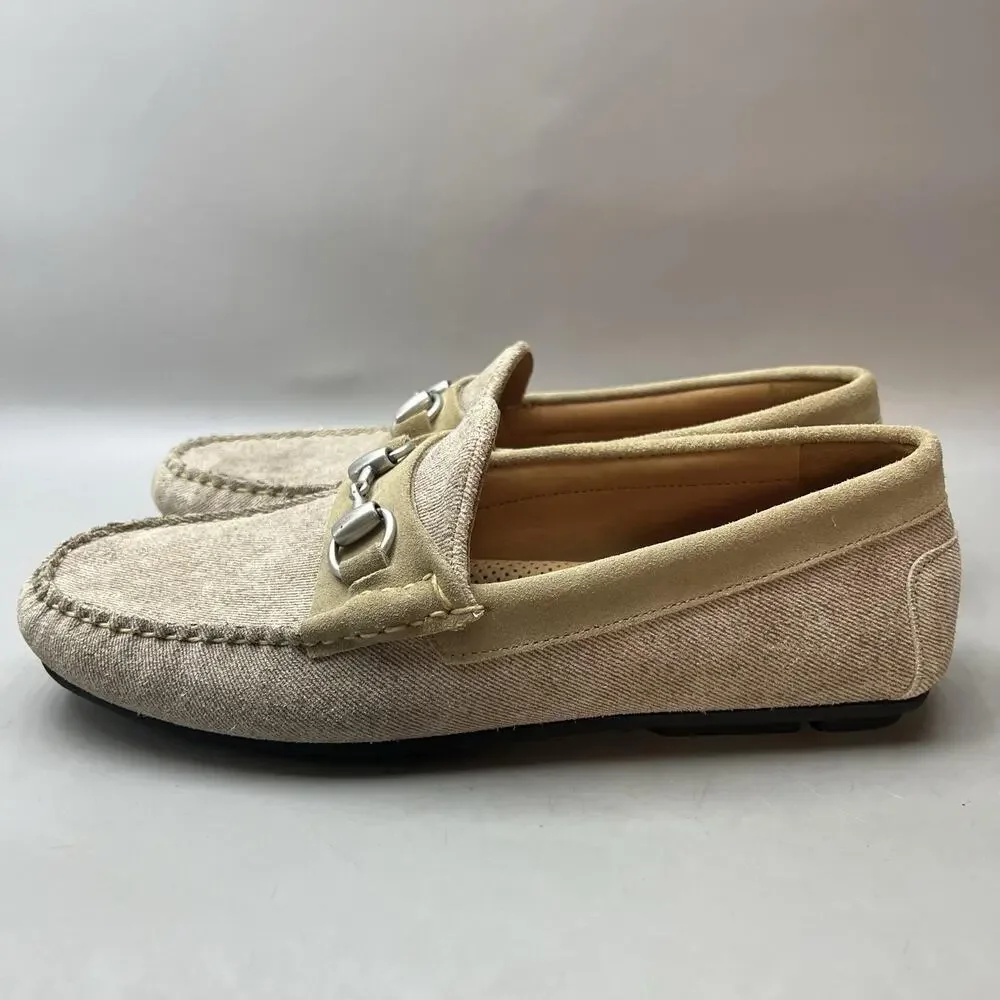 Allen Edmonds Sebastian Bit Loafers Men Size 8.5 Beige Linen Driving Shoes NEW